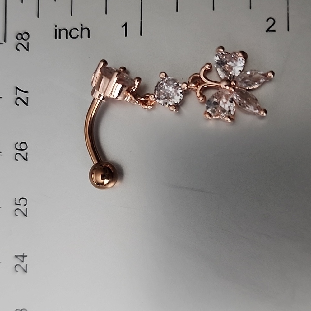BUTTERFLY BELLY BUTTON RING Multi GEMS ROSE gold - Picture 3 of 3